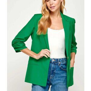 ELLISON KELLY GREEN SOLID WOVEN BLAZER